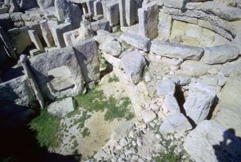 Interior of the Hagar Qim temple on Malta. Artist: Unknown