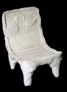 Model terracotta chair from Ur with relief design of two birds. Artist: Unknown
