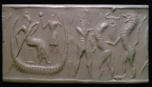 Akkadian cylinder-seal impression showing the flood-epic. Artist: Unknown