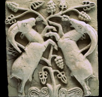 Limestone plaque with two deer, from Susa, Iran. Artist: Unknown