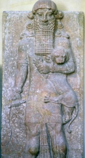 Assyrian relief of Gilgamesh and a lion. Artist: Unknown