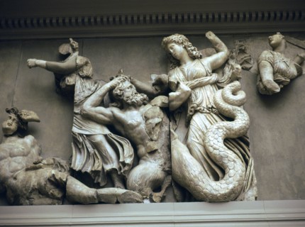 Detail of the relief from the Altar of Zeus. Artist: Unknown
