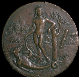 Bronze medallion of Apollo and the serpent Python, 16th century. Artist: Unknown