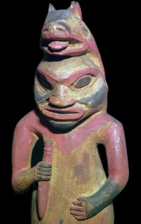 Nootka Sound Native American figure of a man wearing a bear's skin. Artist: Unknown