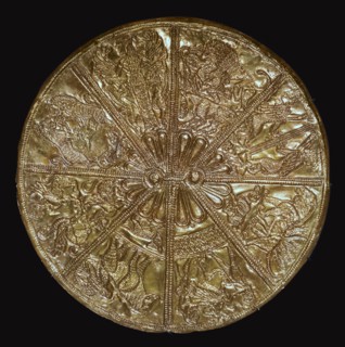Gilt and engraved silver Scythian mirror, 6th century BC Artist: Unknown