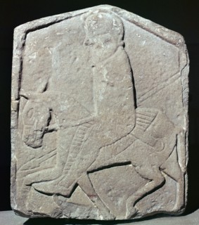 Detail of a Pictish slab showing a horseman with sword and spear, 7th century Artist: Unknown