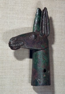 Bronze pole-top in the shape of a mule's head, 6th century BC Artist: Unknown