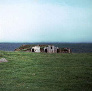 Old Viking-style Icelandic turf farm. Artist: Unknown