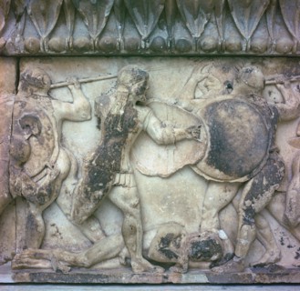 Detail of a frieze on the Treasury of the Siphnians, 6th century BC. Artist: Unknown