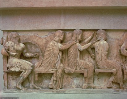 Detail of a frieze on the Treasury of the Siphnians, 6th century BC. Artist: Unknown
