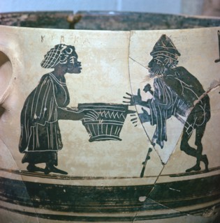 Detail of a Greek vase showing Odysseus and Circe, 5th century BC. Artist: Unknown