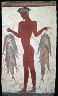 Minoan fresco showing a boy with fishes, 20th century. Artist: Unknown