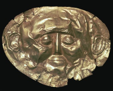 Gold death mask of a Mycenaean king, 17th century BC. Artist: Unknown