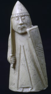 A Knight - The Lewis Chessmen, (Norwegian?), c1150-c1200. Artist: Unknown