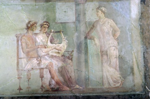 The Music Lesson, a Roman wall-painting from Herculaneum buried in the eruption of Vesuvius. Artist: Unknown