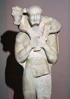 Greek sculpture known as the Moscophorus, 6th century BC. Artist: Unknown