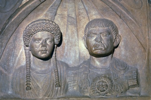 Roman tomb slab of a Roman officer and his wife, 1st century. Artist: Unknown