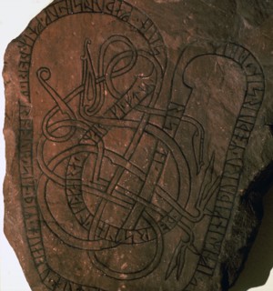 Viking runes on a gravestone. Artist: Unknown