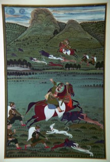 Painting of Maharana Jawan Singh hunting wild boars, 19th century. Artist: Unknown