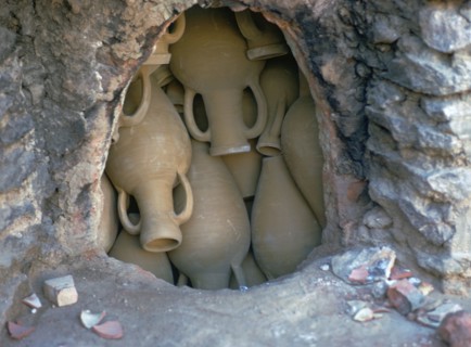 Pottery in a kiln before firing in Tunisia. Artist: Unknown