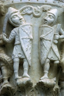 Detail of a column showing Norman Soldiers, 12th century. Artist: Unknown
