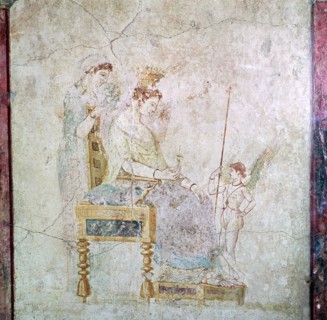 Roman wall-painting of Aphrodite, Eros, and one of the Graces, 1st century. Artist: Unknown