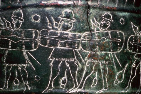 Detail of a bronze situala with Etruscan soldiers, 5th century BC. Artist: Unknown