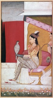 Punjabi illustration of a lady with a hawk. Artist: Unknown