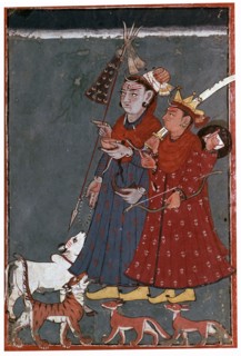 Painting of the gods Siva and Khrishna accompanied by a bull, tiger, and jackals. Artist: Unknown