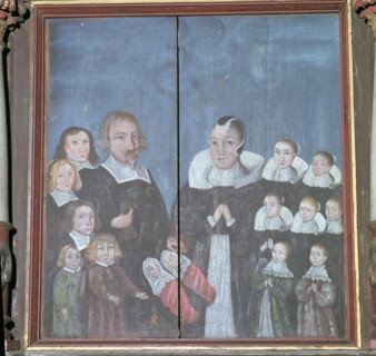 Norwegian painting showing a family with fourteen children, 17th century. Artist: Unknown