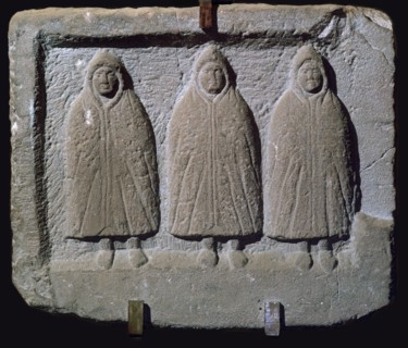 Stone relief of a trio of hooded Romano-British deities, 3rd century. Artist: Unknown