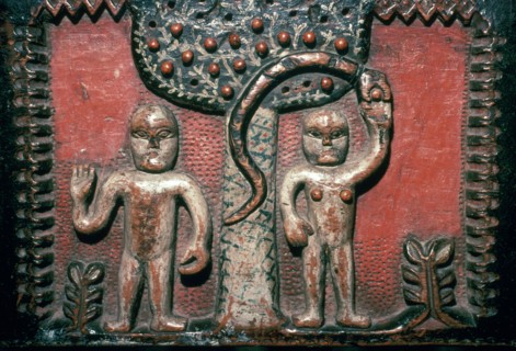 Depiction of the temptation of Adam and Eve. Artist: Unknown
