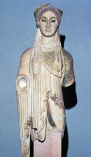 Greek statue Kore 674 from the Acropolis, 6th century BC. Artist: Unknown