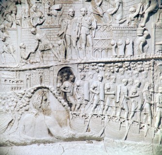 Scene from Trajan's column, River Tiber personified and pontoon bridge, 2nd century. Artist: Unknown