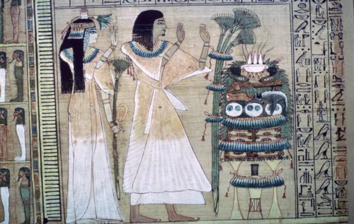 Depiction of a man and his wife making offerings to Osiris. Artist: Unknown