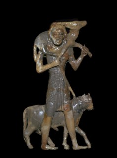 Phoenician bronze of a man with animals for sacrifice, 8th century BC. Artist: Unknown