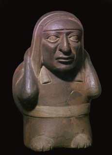 Peruvian earthenware jar in the form of a squatting figure, 5th century BC. Artist: Unknown