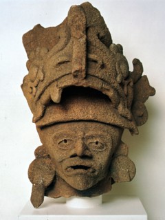 Mayan pottery incense burner in the shape of a head. Artist: Unknown