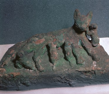 Egyptian bronze of a cat and kittens. Artist: Unknown