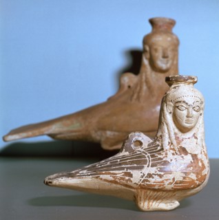 Greek terracotta in the shape of a siren, c570BC. Artist: Unknown