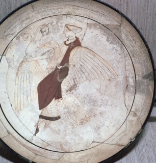 Detail of a kylix showing Aphrodite riding on a goose, 5th century BC.  Artist: Pistoxenos painter