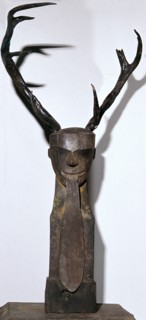 Chinese wooden sculpture of an antlered head. Artist: Unknown