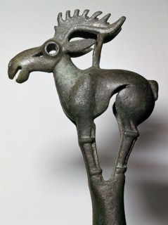 Chinese bronze elk finial from a harness, Inner Mongolia, China, 5th century BC. Artist: Unknown