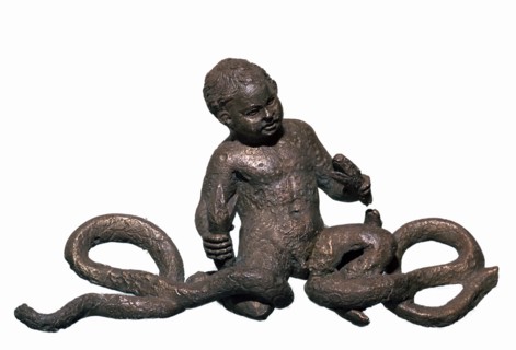 Roman statuette of Hercules strangling two snakes. Artist: Unknown
