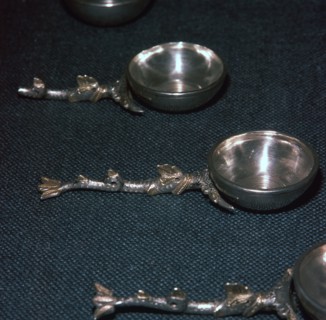 Roman silver and gilt ladles with handles cast in the form of dolphins, 4th century. Artist: Unknown