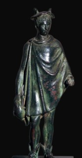 Roman bronze statuette of Mercury carrying a purse. Artist: Unknown