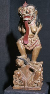 Wooden statuette of the Witch Queen Rangda. Artist: Unknown