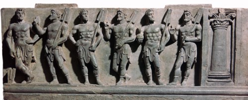 An indian sculpture of a group of marine deities, 1st century. Artist: Unknown