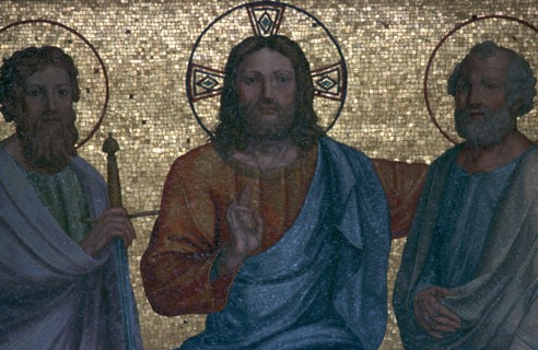 Early Christian mosaic of Christ with the Saints Paul and Peter, 1st century. Artist: Unknown