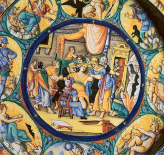 Italian earthenware plate showing the birth of Hercules. Artist: Unknown
